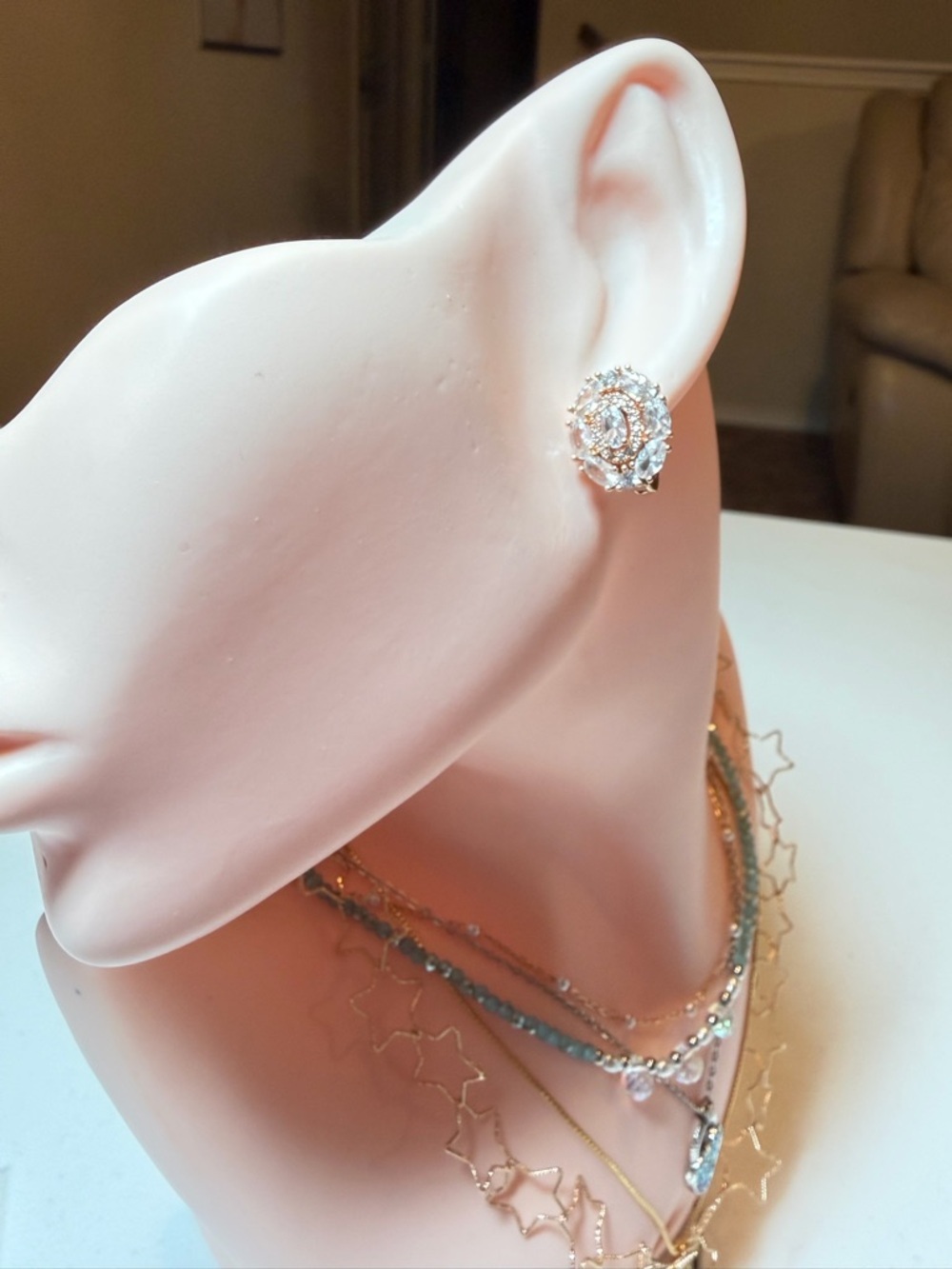 Elegant Luxury Hoop Earrings Featuring Oval Crystal & White Zircon. - Picture 3 of 9